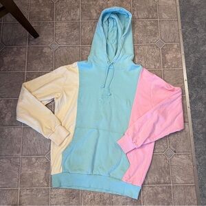 NWOT Teddy Fresh Mens Color Block Hoodie Pastel Blue, Yellow, Pink Embroidered